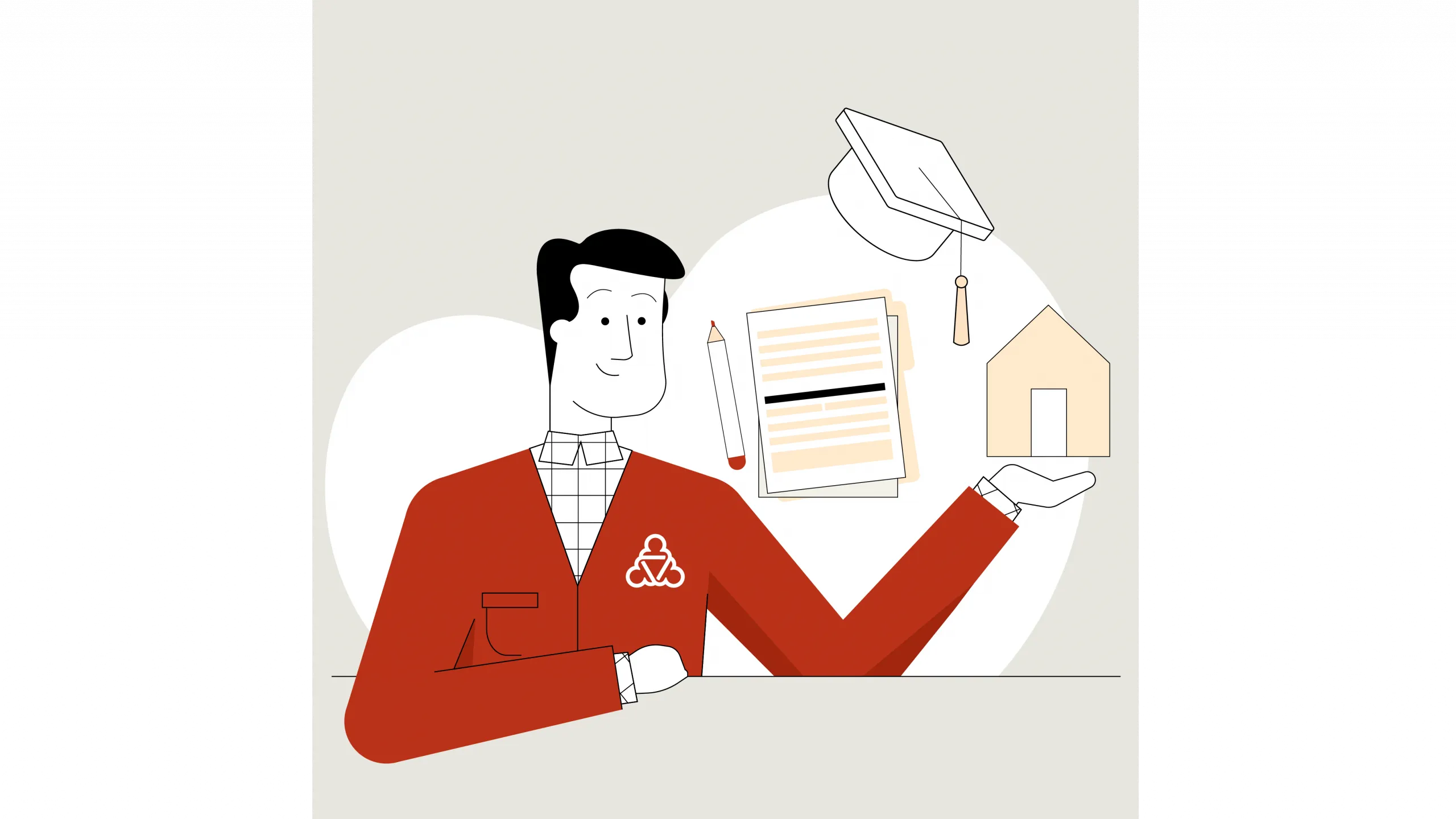 Der Wegweiser umgeben von Schulbedarfsgegenständen.