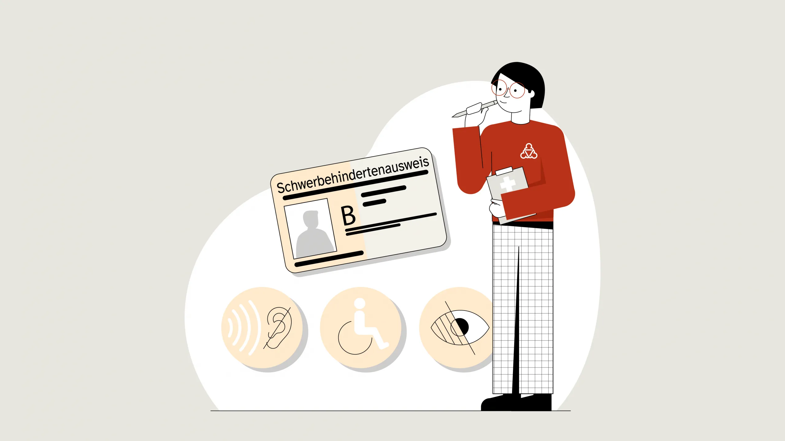 Die Wegweiserin und ein Schwerbehindertenausweis zu verschiedenen Behinderungen.