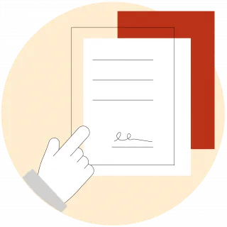 Eine illustrierte Hand zeigt auf Verträge.